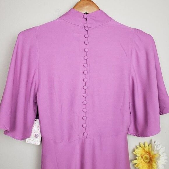Free People Ruched Mock Neck Flutter Sleeves dress size 4 - Picture 10 of 14